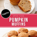 Two views of the delicious spike cake pumpkin muffins.