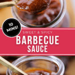 Two views of the sweet and spicy barbeque sauce.