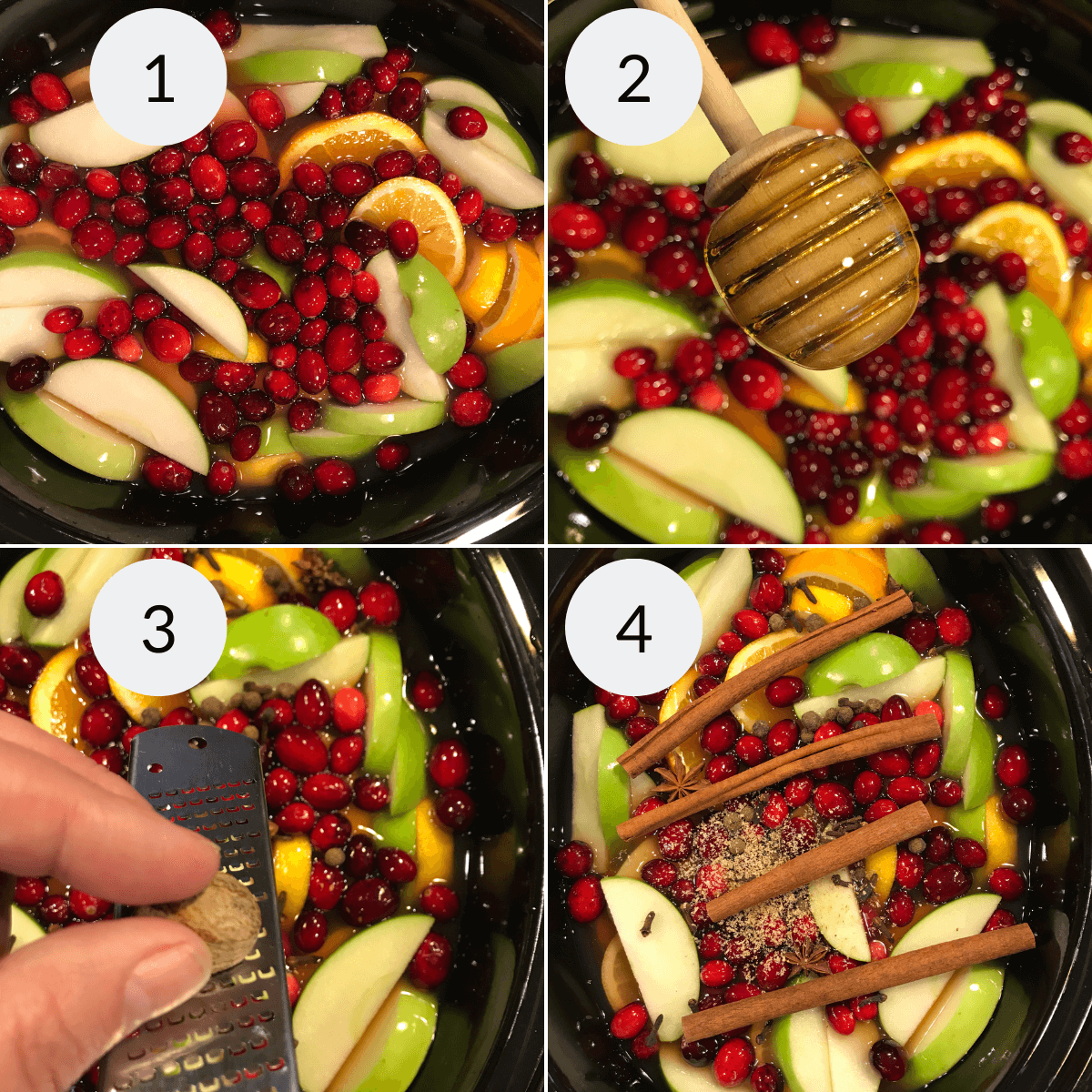 Adding the fruit to the mix to cook.