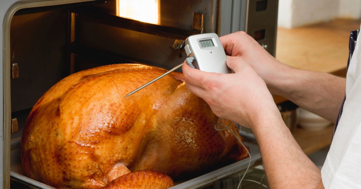 Turkey with a meat thermometer.