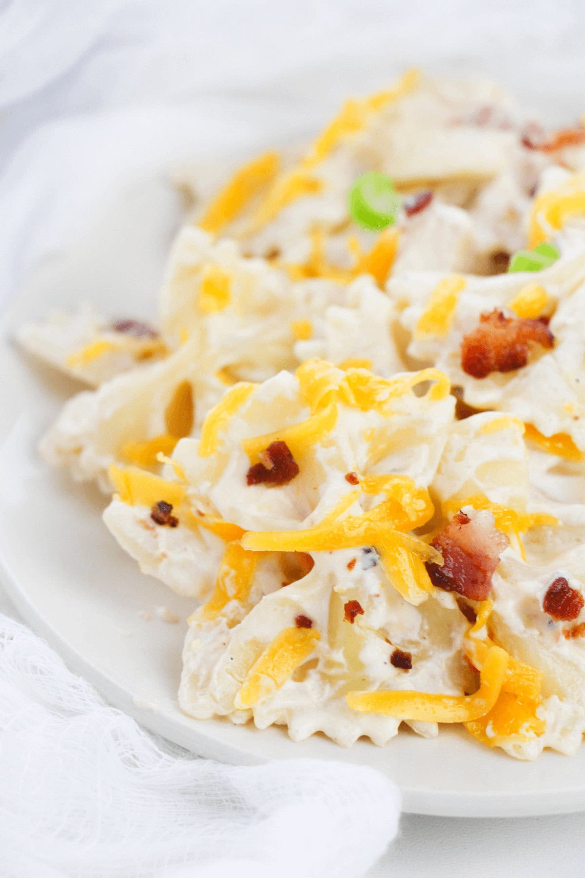 The finished dinner made with pasta and chicken.