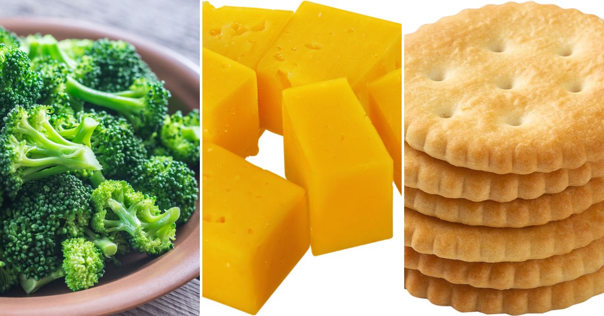Broccoli, cheese and crackers.