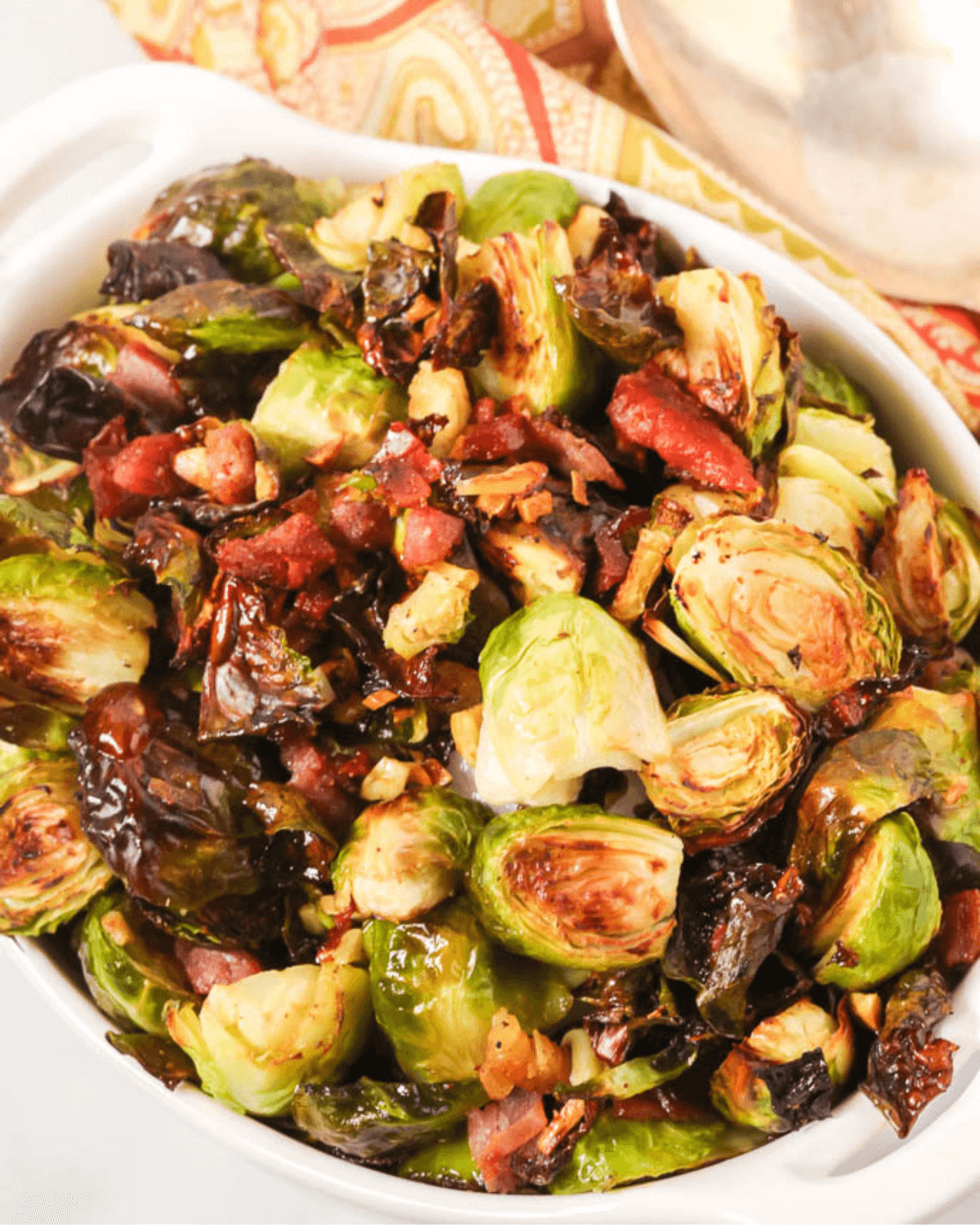 The finished brussel sprouts with prosciutto.