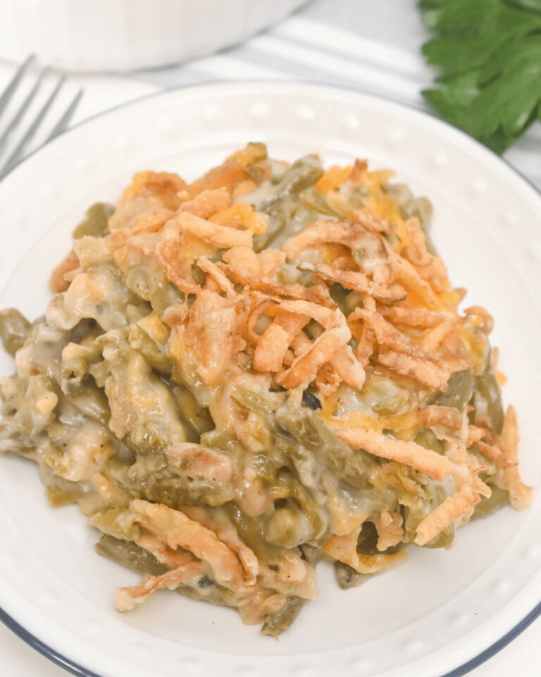 A plate of the French's green bean casserole.
