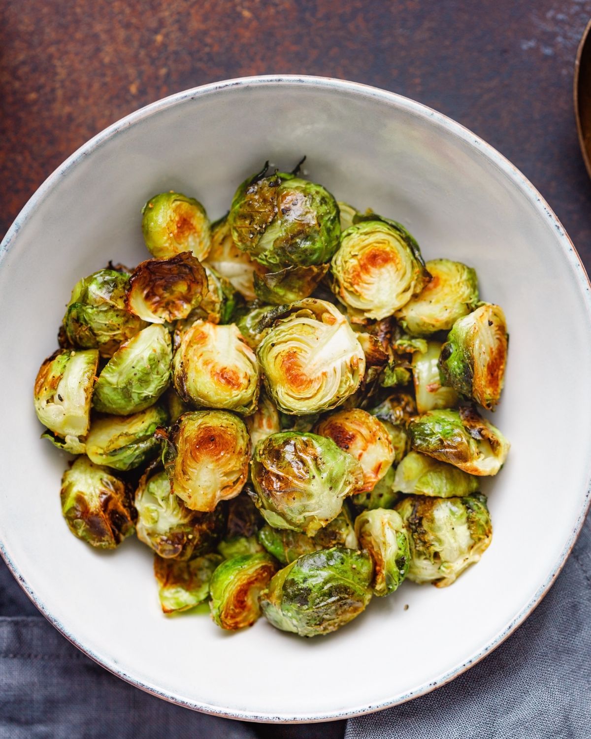 A bowl of the maple glazed brussels sprouts.