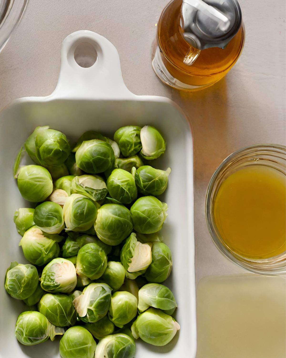 Brussel sprouts and maple syrup to make the dish.
