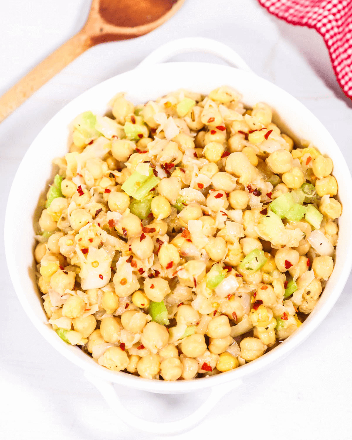 A dish of the  marinated chickpea salad.