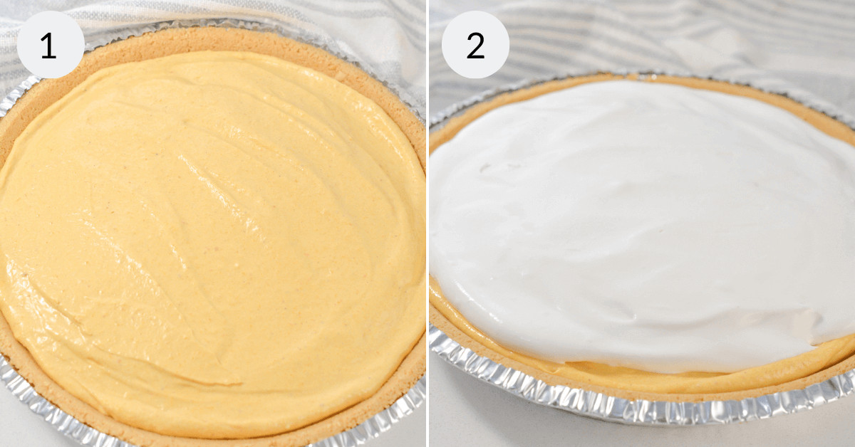 Layering the no bake pumpkin pie cheesecake.
