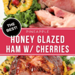 Two views of the Pineapple Honey Glazed Ham with Cherries.