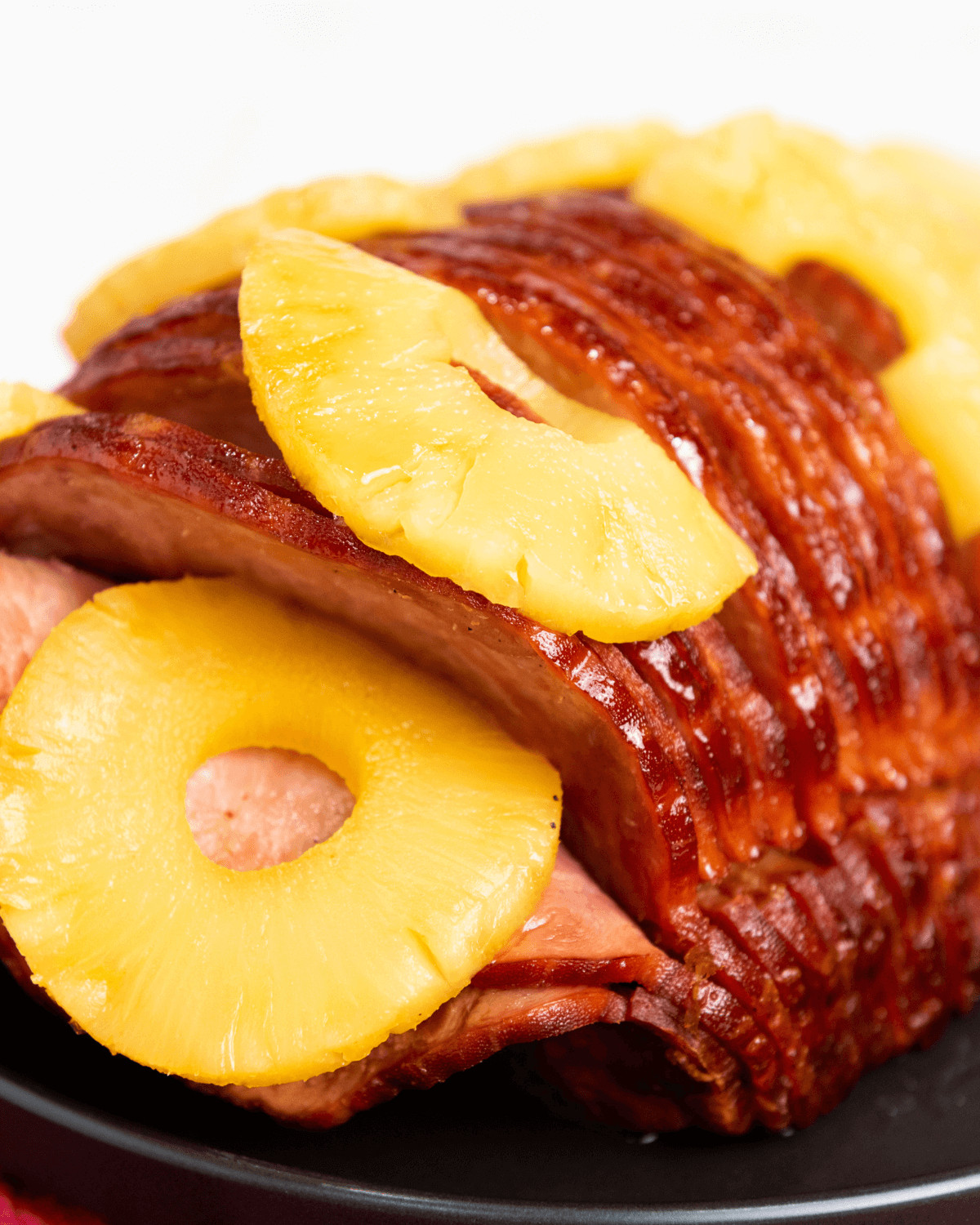 A ham with pineapple and brown sugar cooked in the pressure cooker.