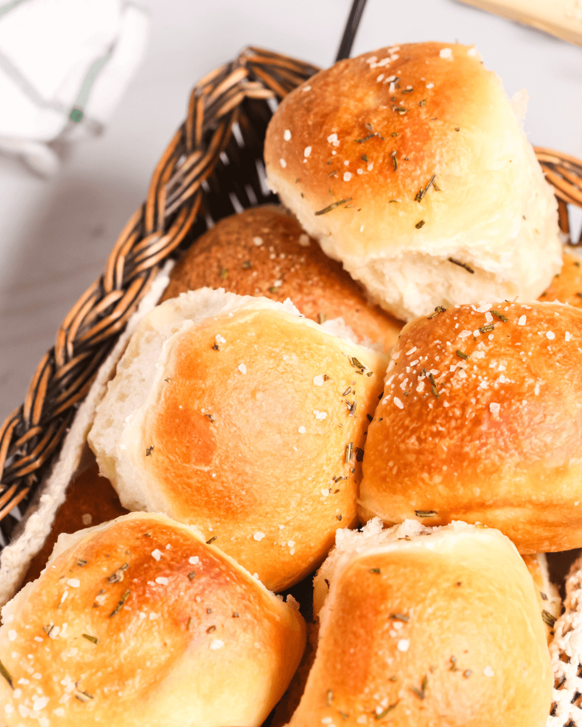 A side view of the rosemary butter dinner rolls.