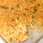 A baking dish sprinkled with fresh herbs.