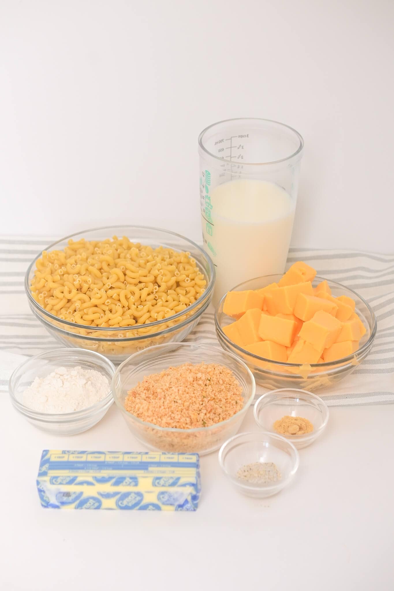 All the ingredients such as panko, milk, pasta etc.
