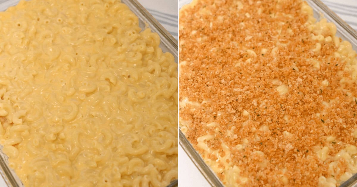 Assembling the casserole and sprinkling the top on.