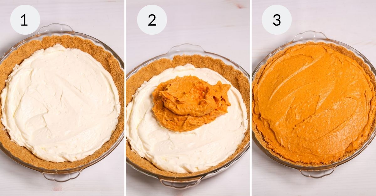 Assembling the layers of the pie.