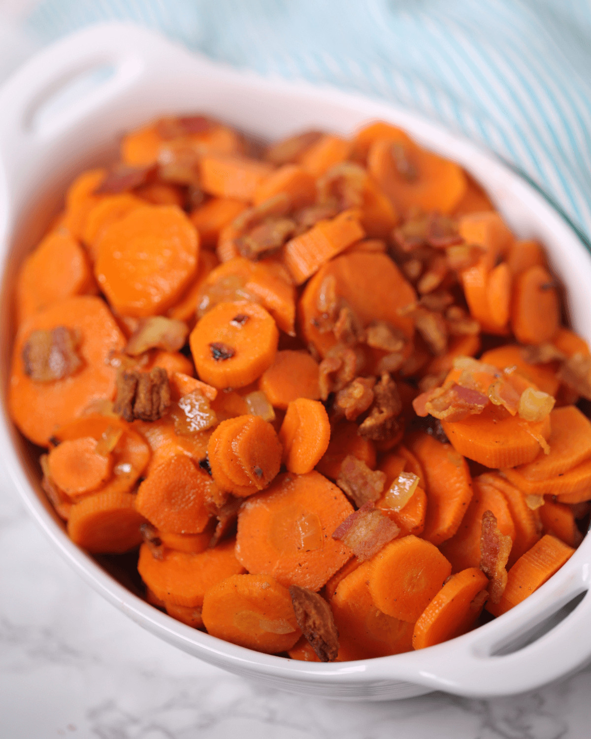 A bowl of brown sugar bacon carrots.
