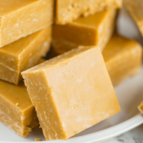A stack of caramel fudge squares.