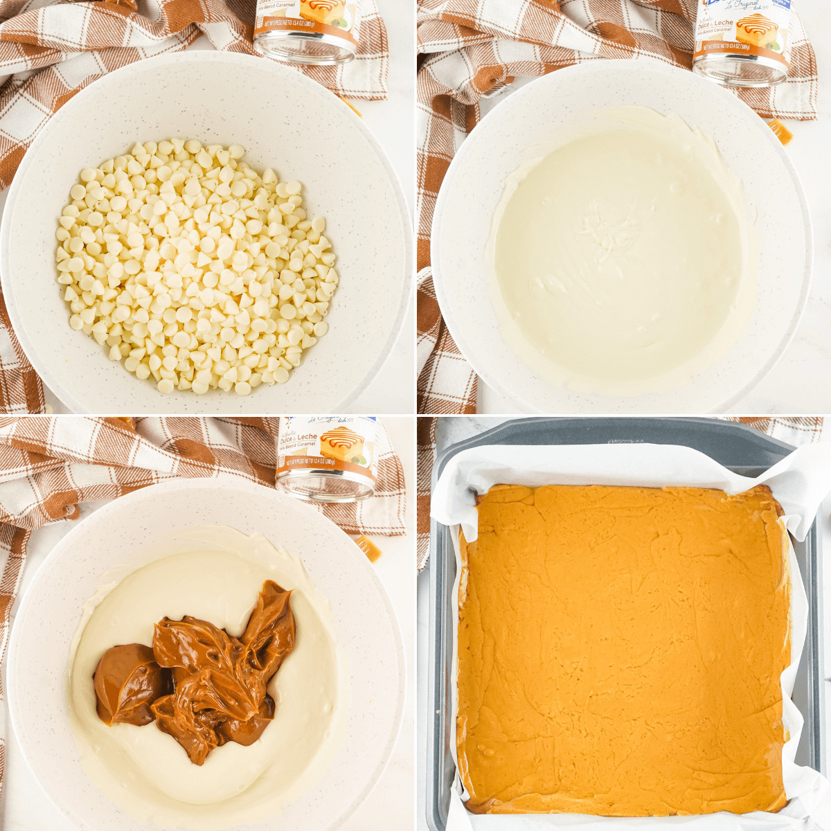 Steps in creating the caramel fudge.