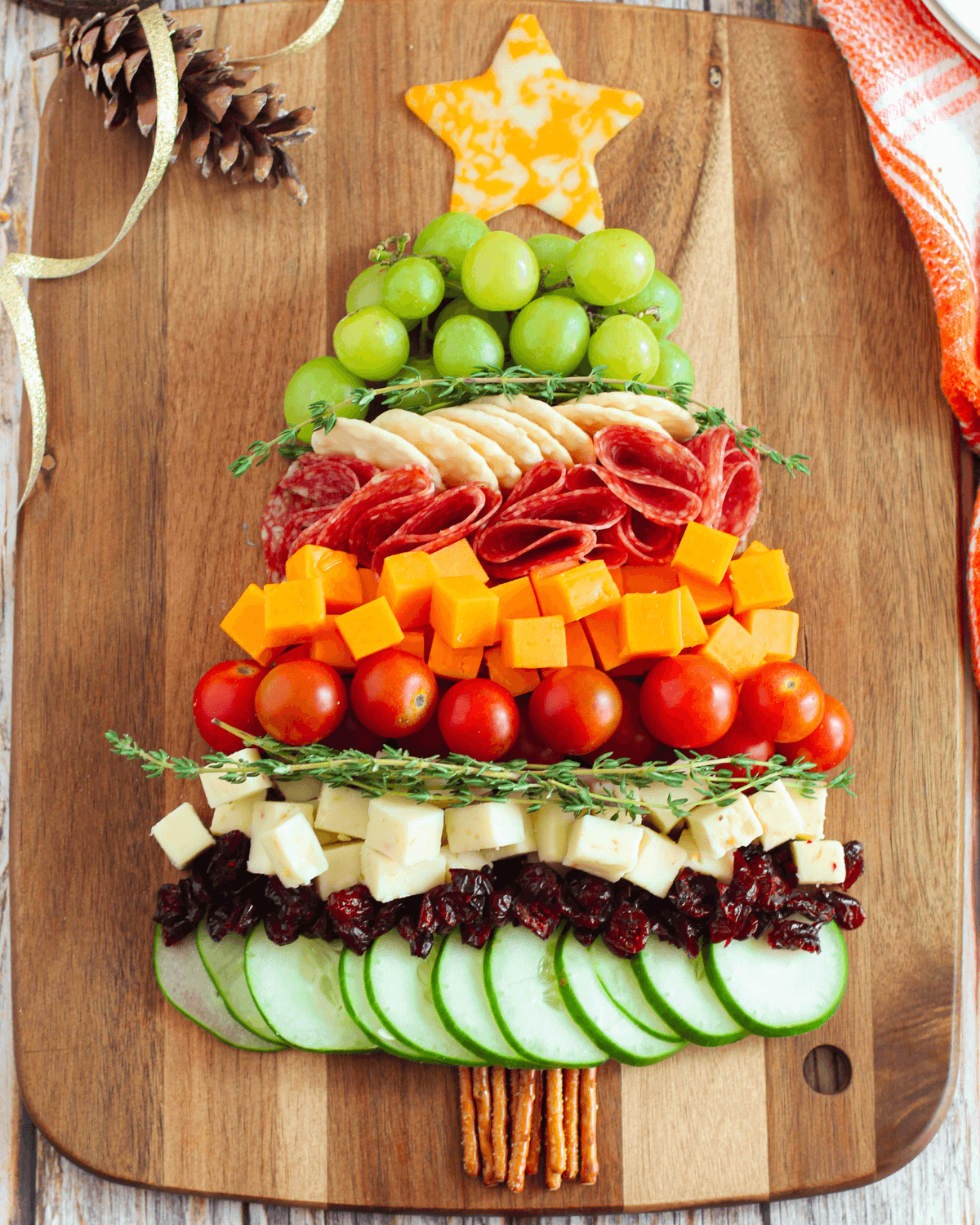 A close up on the charcuterie board.
