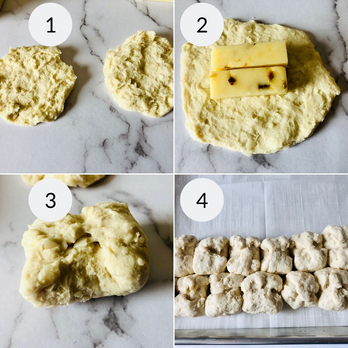 Arranging the dough around the cheese.