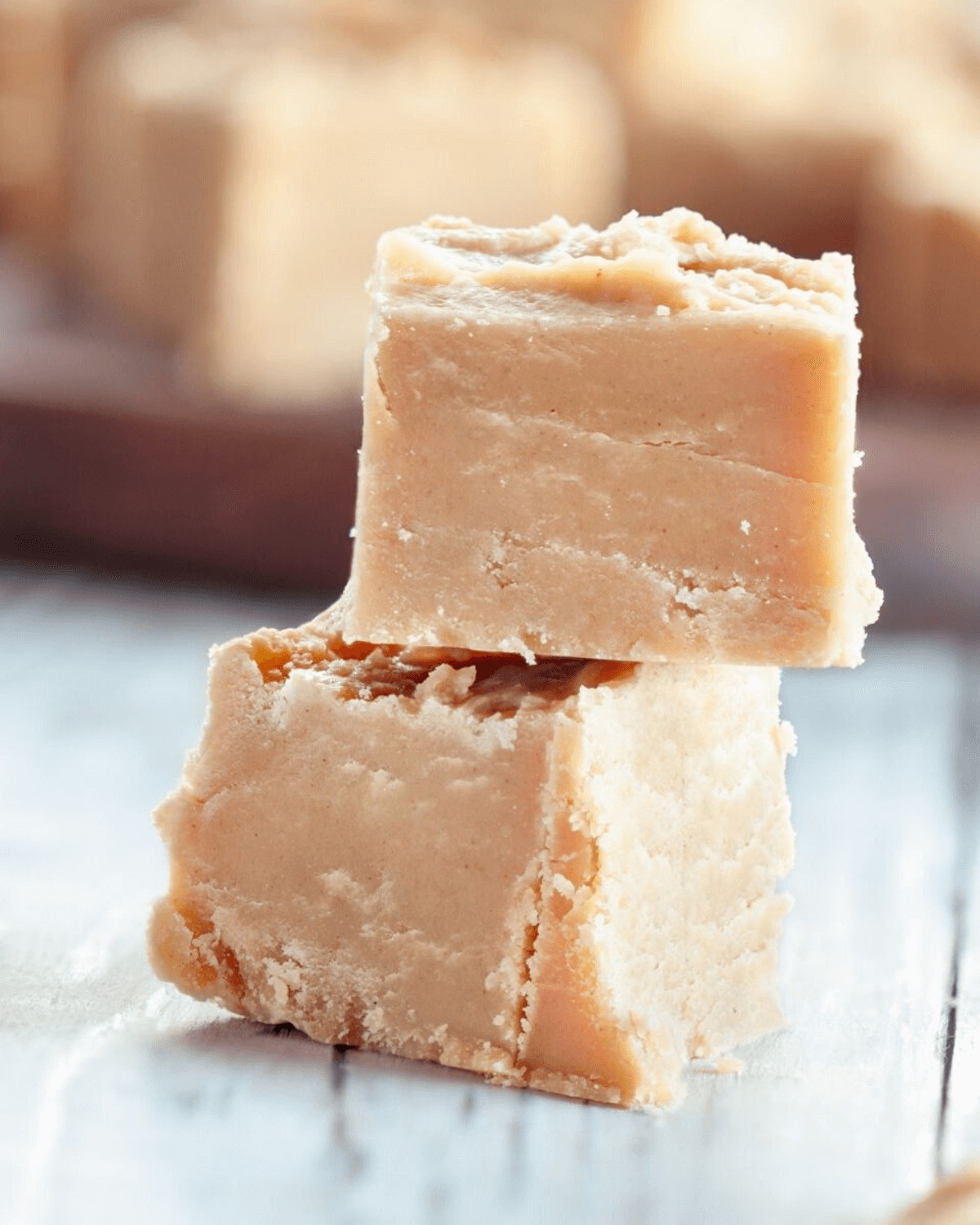 Two pieces of the easy peanut butter fudge.