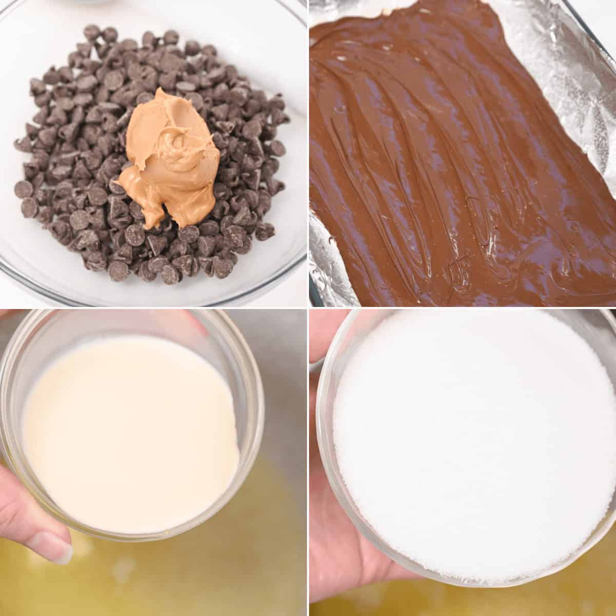 Melting the chocolate and peanut butter for the bottom layer.