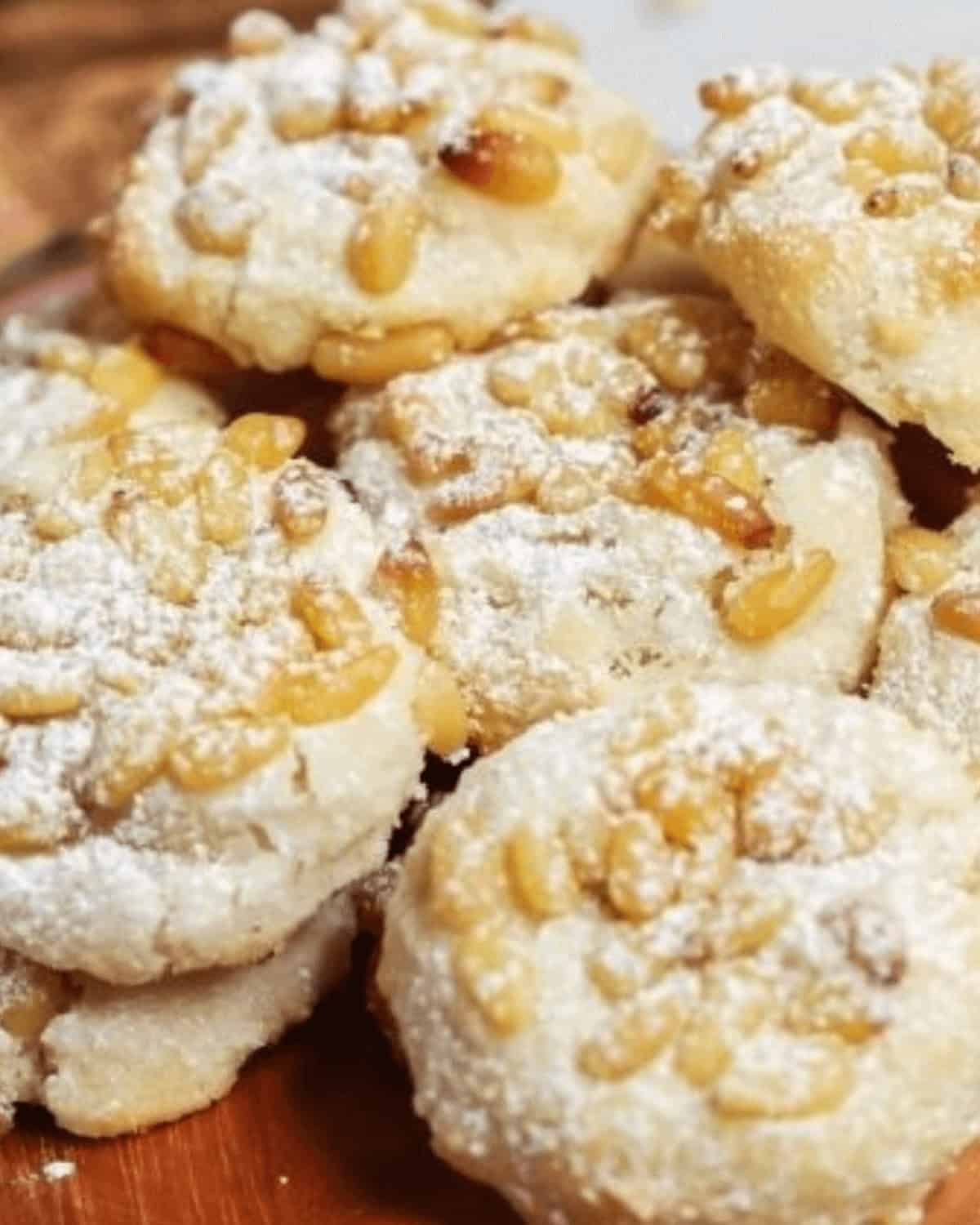 Italian Pignoli Cookies (Pine Nut Cookies) close up.