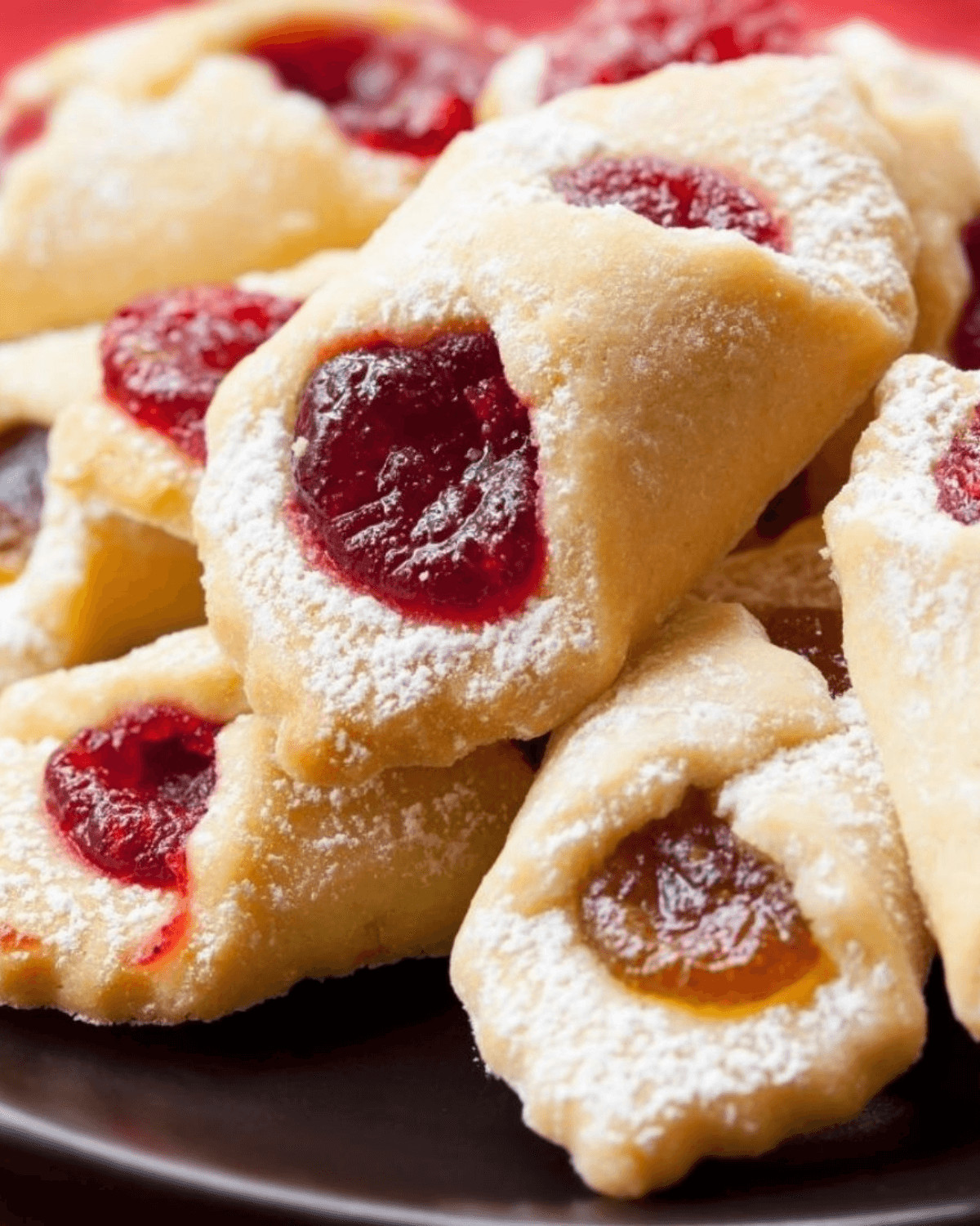 Kolacki {Polish Kolacky Cookies) are traditional Polish cookies made with a cream cheese cookie base and filled with sweet jam.  