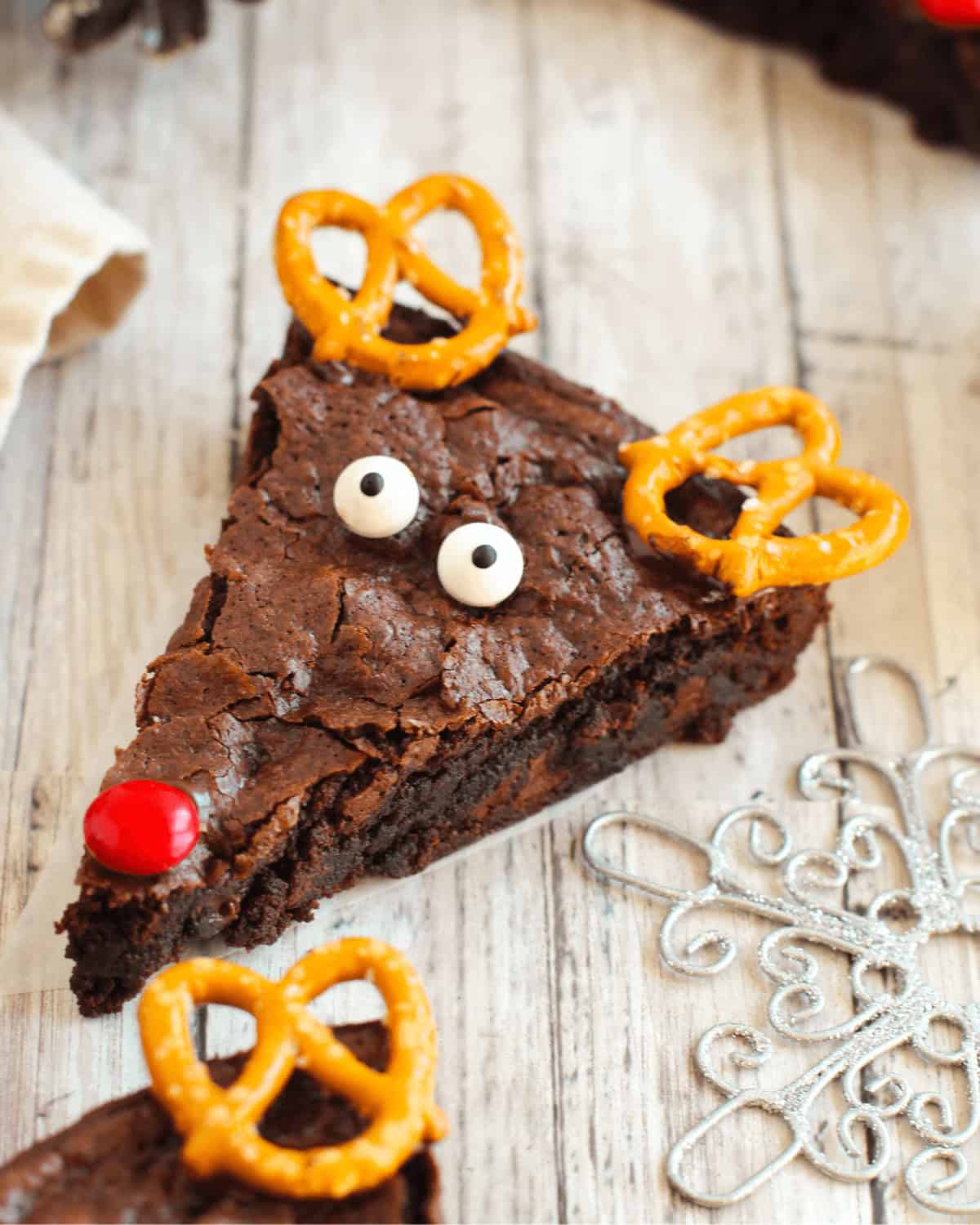 A top shot of the reindeer christmas brownie.