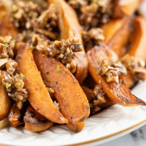 Roasted Spicy Sweet Potatoes on a plate.