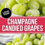 Two pictures of the grapes coated in sugar.