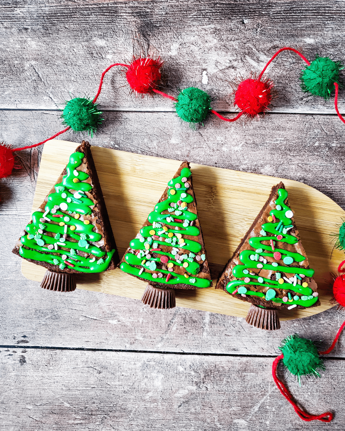 A tray of the christmas tree brownies.