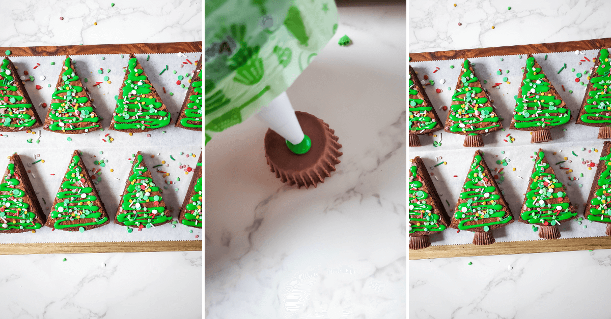 Decorating the trees with sprinkles and icing.
