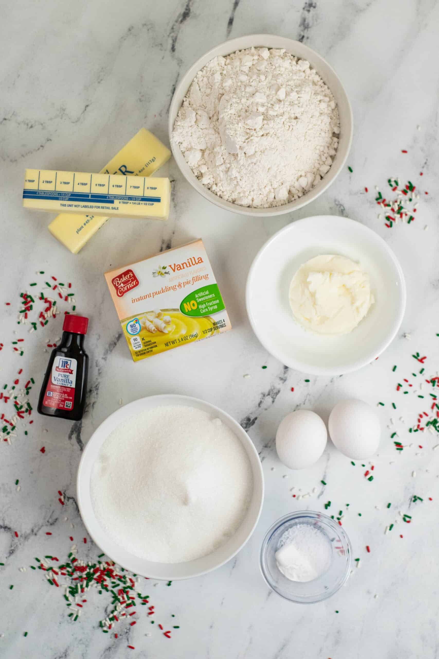 ingredients to make sprinkle cookies.