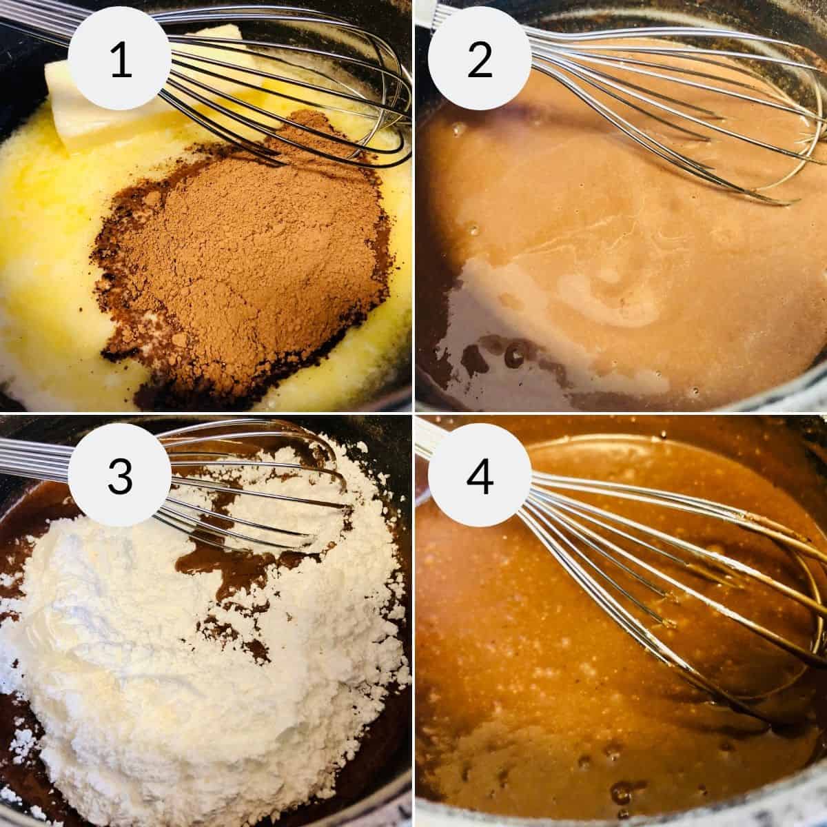 Mixing the ingredients to make the treat.