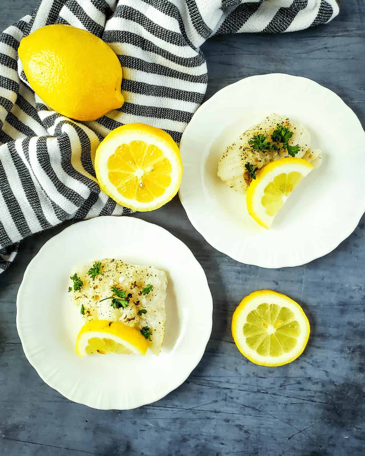 Two plates of the air fryer cod.
