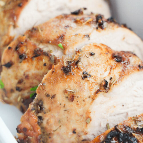 A close up of Air Fryer Pork Loin Roast.