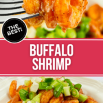 Buffalo Shrimp on a plate. in two different views.