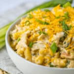 A close up of the crock pot crack chicken.