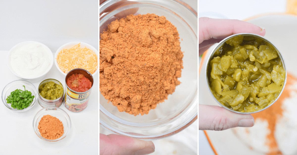 Mixing the cheese and seasonings for the dip.