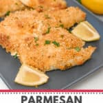 Parmesan herb crusted chicken on a plate.