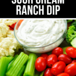 Sour cream ranch dip served with vegetables on a plate.