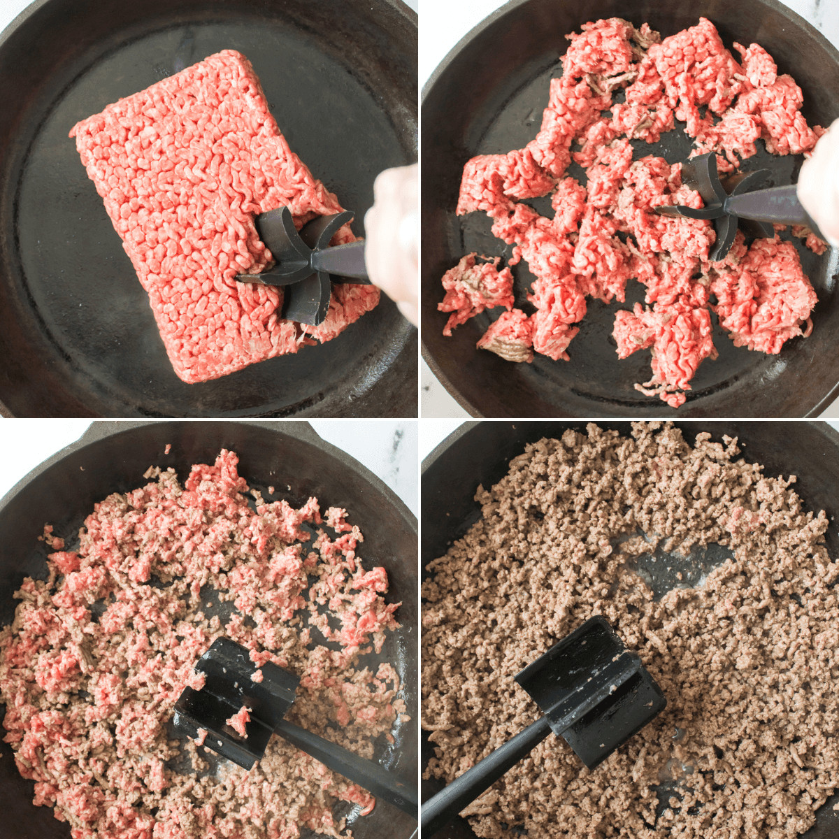 Creating the dip by cooking the meat.