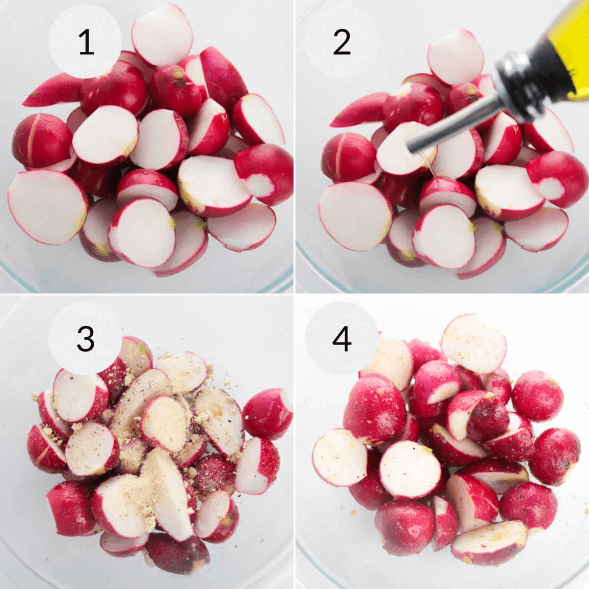 Cutting and preparing the radishes for the air fryer.