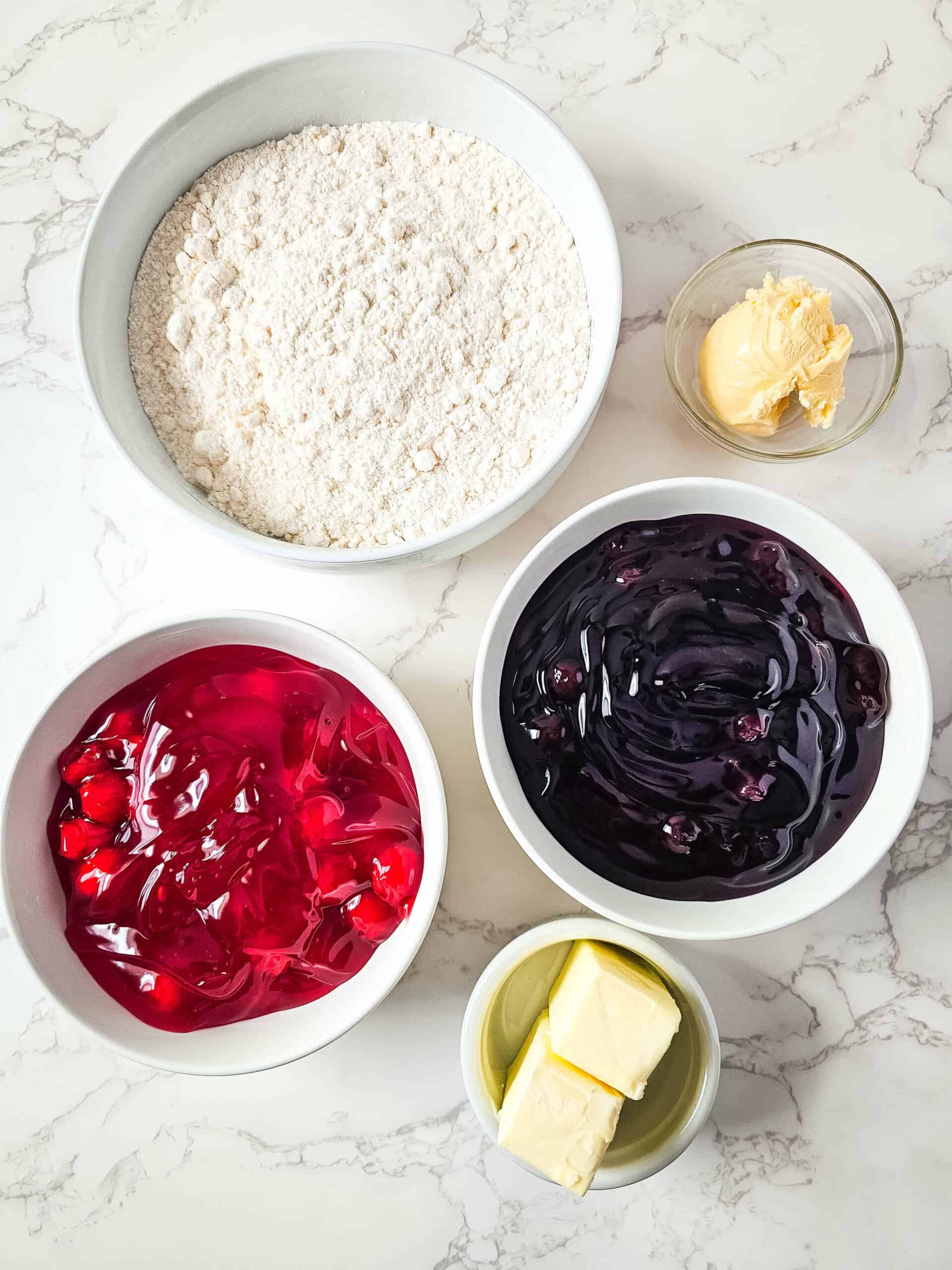 Fruit filling, dry mix and butter.