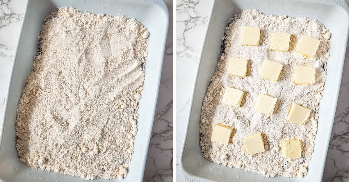 Placing the mix and the butter on top.