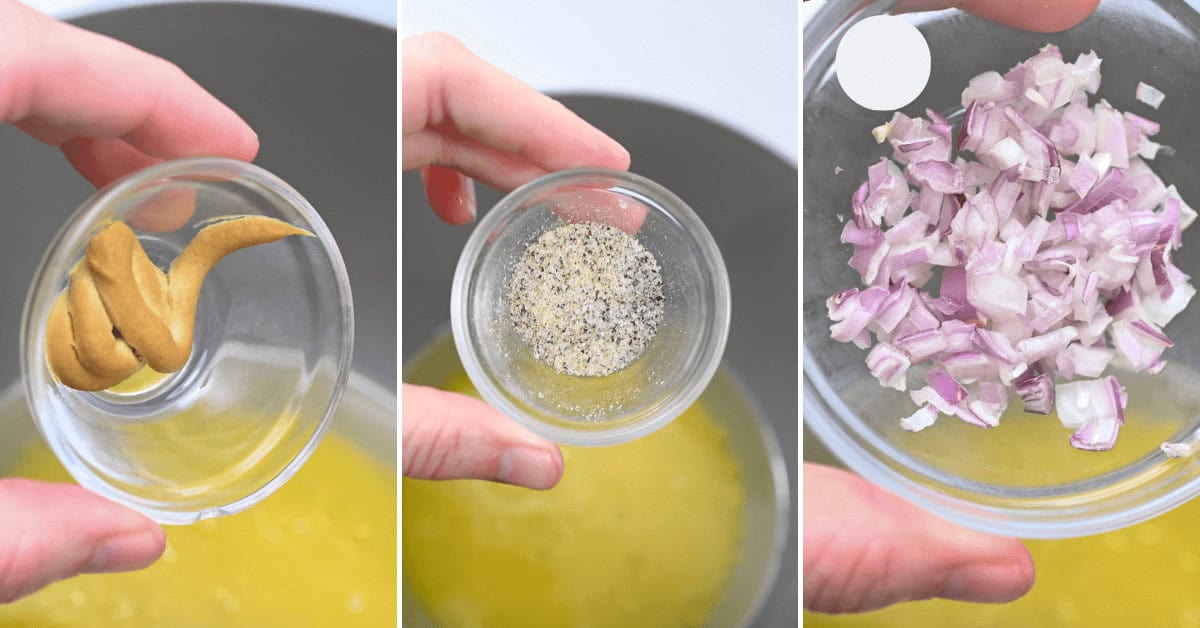 Finishing the dressing by adding the seasoning.