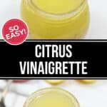 A jar of citrus vinaigrette with a spoon in it.