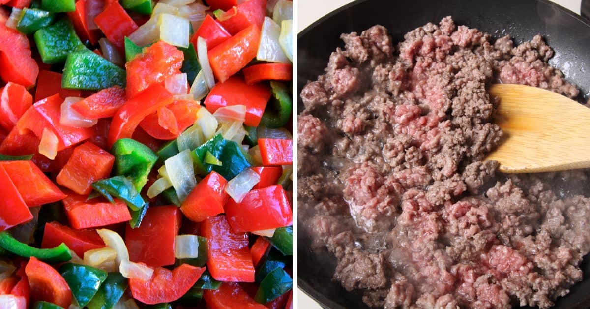 Vegetables and meat for the meal.