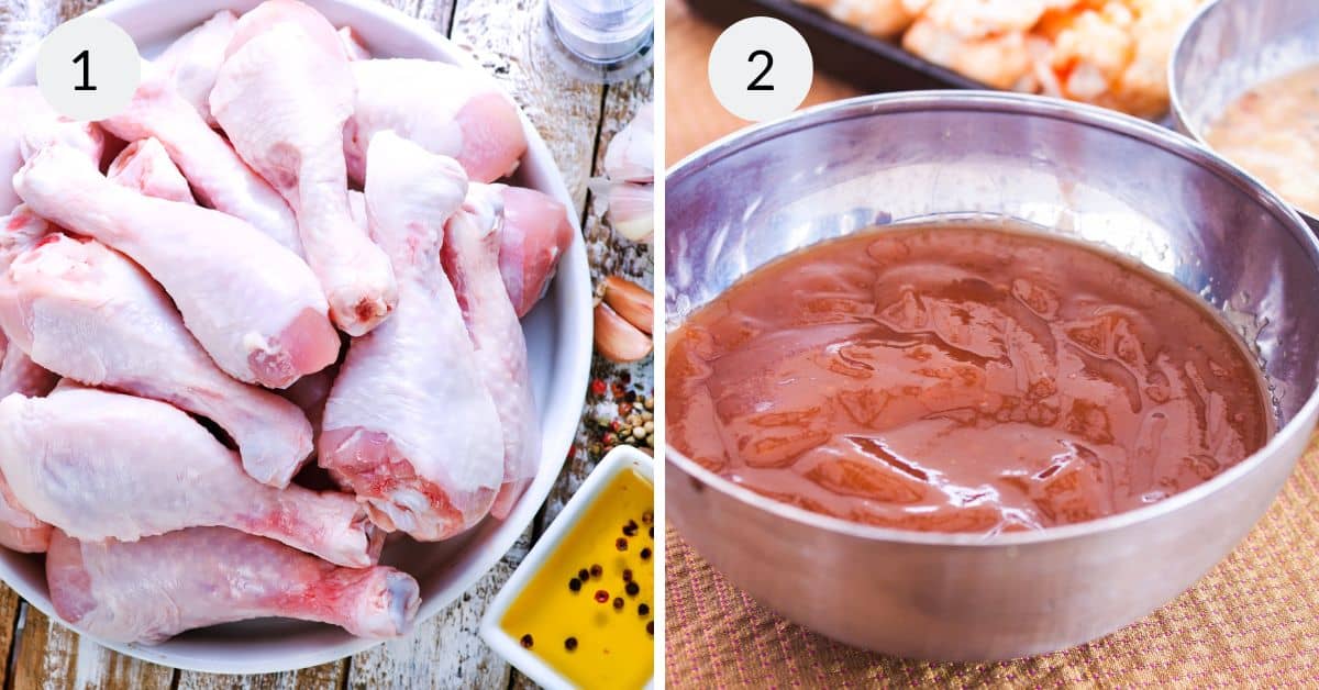 chicken legs and barbecue sauce.